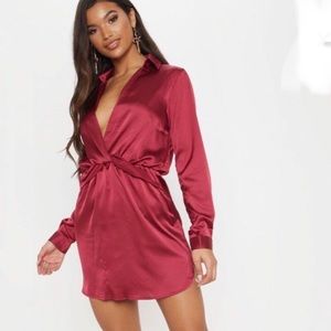 Red satin mini dress